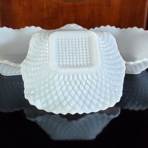 (3) Vntg 6" Crimped Diamond 💎 Pattern Milk Glass by Anchor Hocking